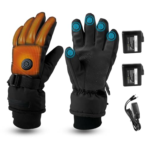Gants chauffants rechargeables, 7,4V 5000mAh gants chauffe-mains à chauffage rapide pour hommes et femmes, 3 niveaux de chaleur et durent 6 heures, imperméables antidérapants pour l'hiver le ski la