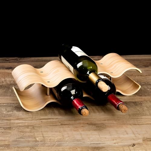 Image of Sutowe Wine Bottle Holder Stand Countertop Wine Shelf Rack Solid Wood Wine Storage Rack Wine Display Stand for Cabinet, Cupboard, Countertop(2 Tier)