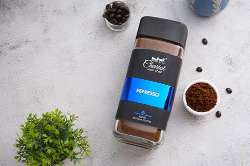Image of Chariot New York Espresso Blend 200g | 100% Pure Arabica Agglomerated Instant Coffee (No Chicory) with Premium 400ml Steel Coffee Mug | Strong, Bold, Aromatic Cafe-Style Coffee