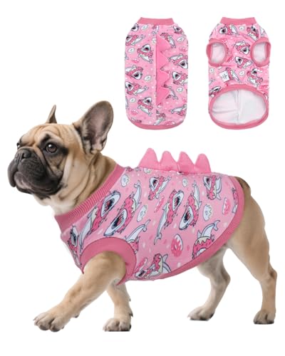 Image of CuteBone Dinosaur Costume Dog Shirt, Stretchy Velvet T-Shirt Clothes for Medium Dogs, Soft & Breathable Pet Tee Outfit Frenchie Apparel for Daily Wear, Cozy Pullover Design Puppy Fashion COSBX05XL