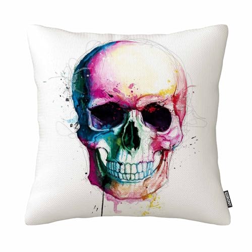 Image of GSRONY Skull Throw Pillow Covers Color Skull Head Sputtering Cushion Pillow Case Home Decor Pillowcase 18x18 Inches