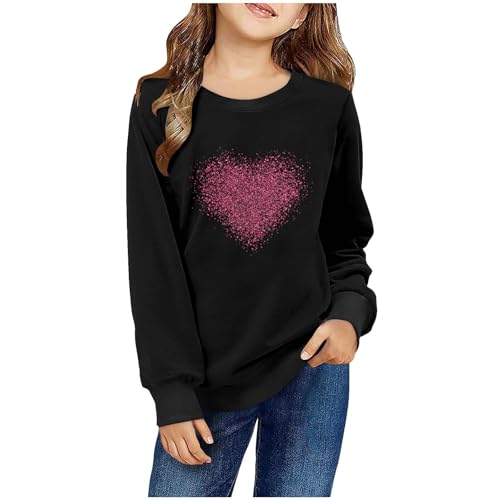 Blusas genéricas para San Valentín para niñas de algodón con estampado de corazón, suéteres, ropa linda para San Valentín, sudaderas de manga larga, 02- el Negro, 7 años