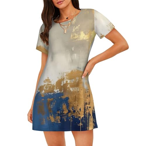 Chemise de nuit imprimé bleu doré vêtement de nuit respirant femme