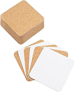 Belle Vous Self-Adhesive Cork Coasters (50 Pack) - 9.5 x 9.5cm / 3.74 x 3.74 inches - Square Backing Sheets with Strong Adhesive - Mini Tiles/Mats for Wall Cork Board, Coasters, and DIY Craft Projects