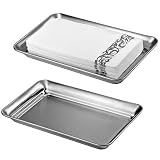 Vintage Farmhouse Decor Metal Vanity Tray, 2 Pack Countertop Guest Hand Towel Storage Organizer Tray Dispenser, Sturdy Holder for Perfume,Cosmetics, Jewelry, Makeup Bathroom Organizer -Stainless Steel