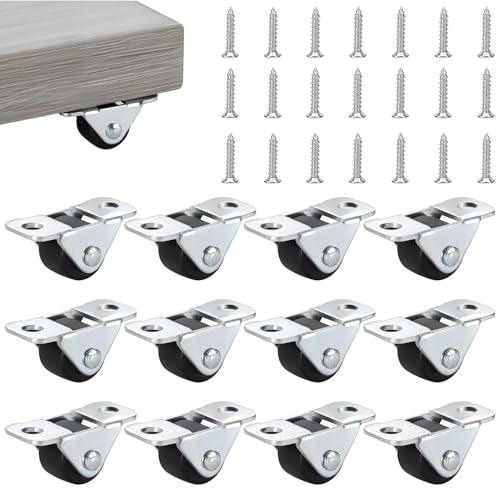 12 Pièces Petite Roulette,Petite Roulettes pour Meubles,Mini Roulette pour Meubles en Caoutchouc,Roulettes Fixe avec Plaque Acier,Silencieuses & Sans Traces,...