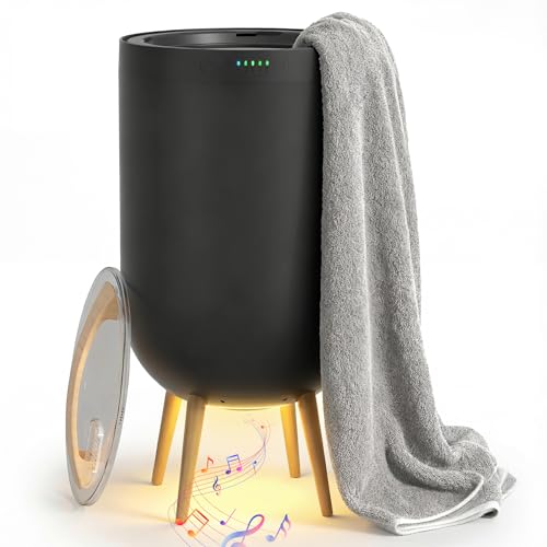 warmcozy Towel Warmer Black Bath Towel Warmers for Bathroom Adjustable Timer Ambient Light Relaxation Mode Auto Shut Off & Safety Lock Fits Two 40x70 Towels Bathrobes Blankets