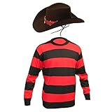 FashioN HuB Gángster - Conjunto de gorro de vaquero para niños, diseño de rayas, color rojo, negro
