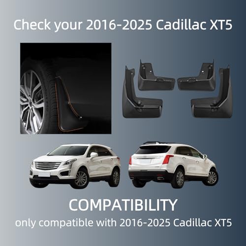 Image of Mud Flaps Splash Guards Compatible with Cadillac XT5 2017-2025, No Drilling Front & Rear Splash Guards, Exterior Accessories - Not Fit Sport with Running Boards & Side Skirts