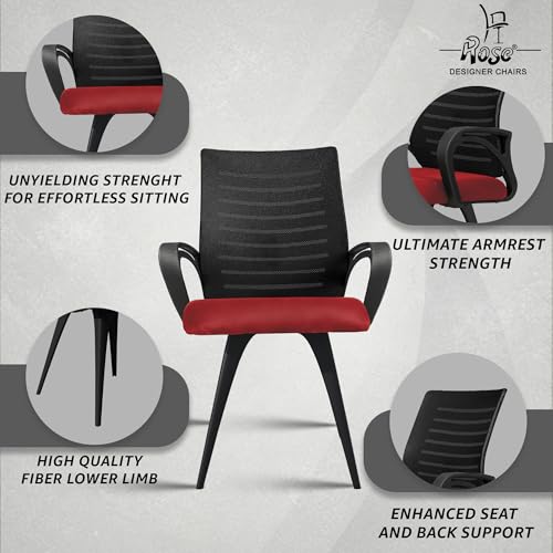 Image of ROSE Elite | 3 Years Brand Warranty | Ergonomic Office Chair, Study, WFH, Revolving, Rolling, Desk, Task, Laptop, Student Chair (Maroon Seat & Black Back, Elite MB Reception)