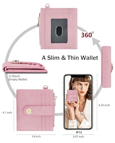 Image of Small Wristlet Wallets for Women Keychain Wristlet Wallet RFID Blocking Key Chain Wallet With Zipper Coin Pocke,2 Id Window(Pink)