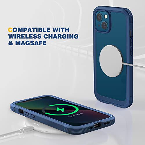 Image of Diaclara Designed for iPhone 13 Case, Full Body Rugged Case with Built-in Touch Sensitive Anti-Scratch Screen Protector, Soft TPU Bumper Case for iPhone 13 6.1 inch (Dark Blue and Clear)