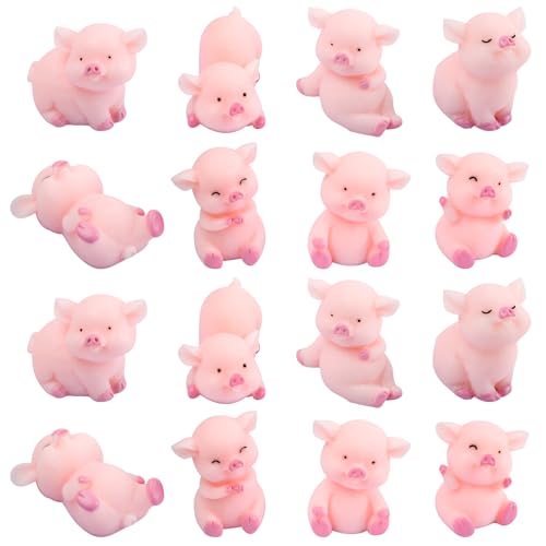 Mini Figurine de Cochon Rose, 16 Pièces Figurines de Cochons en Resine, Décoration Gâteau...