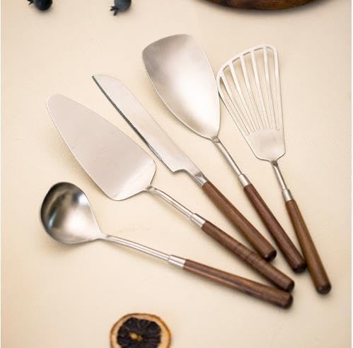 5/20/30/40/50/60 Pcs 304 Stainless Steel Walnut Handle Small Spatula Soup Spoon Frying Spatula Kitchen Household Walnut Handle Kitchenware,Silver,30 Pieces for 6，Silver 60 Pieces for 12