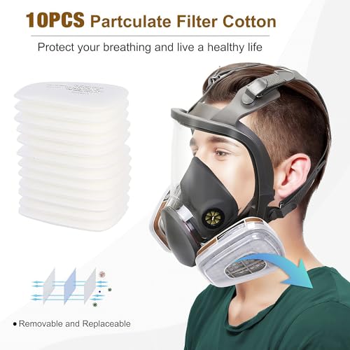 HOLULO Full Face Respirator Mask Cover, 15 in 1 Reusable Full Face Dust Mask with 10 Replaceable Filters, Safety Organic Vapor Cover for Spray Painting, Sanding, Epoxy Resin, Formaldehyde & Dust