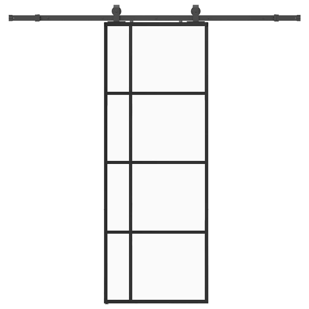 Sliding Door with Hardware Set Black 76x205 cm ESG Glass, Sturdy Steel Sliding Barn Door Hardware Set for Quiet Smooth Space-Saving Design for Bedroom Kitchen Garage