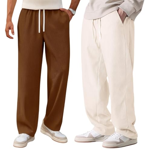 Image of Preneum Men Mid Rise Poly Cotton Loose Fit Trouser|Korean Style Travel & Lounge Wear with Pockets (Available in Plus Size)