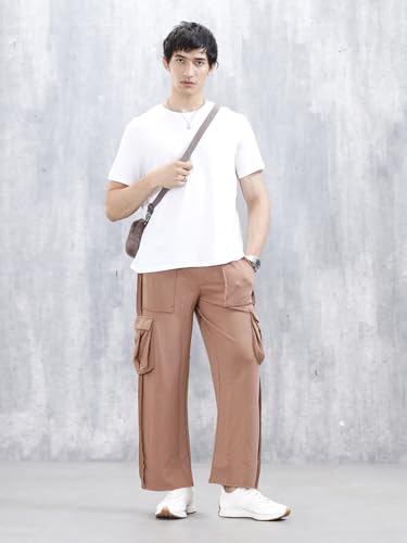 Image of WROGN Men's Cotton Cargo Pants | Solid | Relaxed Fit