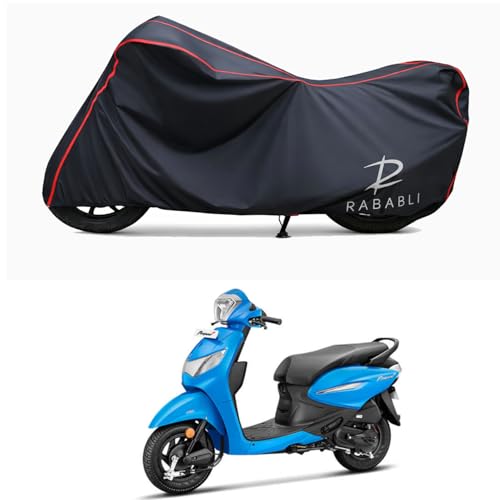 Image of Waterproof Bike Body Cover Compatible for | Hero Pleasure Plus LX | Taffeta Fabric, Red Piping Design, Bottom Elastic Fit | Dustproof, Sun UV & Rain Protection for All Bikes