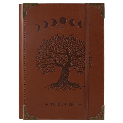 TIEFOSSI A5-Ringbuch mit 6 Ringen Tagebuch für Frauen und Männer, Hardcover Notizbuch aus PU-Leder, Vintage-Baum-Notizbücher, College Lineatur für Schule, Arbeit, Reise & Organisation