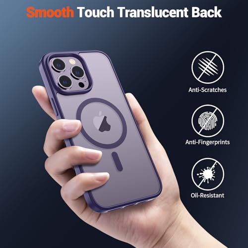 Image of SUPFINE Magnetic for iPhone 15 Pro Case (Compatible with MagSafe) (Military Grade Drop Protection) Translucent Matte Shockproof Phone Case, Dark Purple