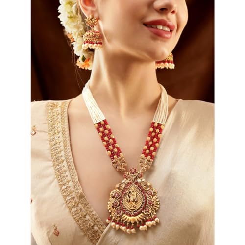 Image of Rubans Long Necklace Set Gold Plated Traditional Stylish Multicolour Jewellery Gift for Women & Girls