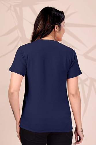 Image of Women Round Neck Printed Cotton Blend Regular Fit T-Shirt