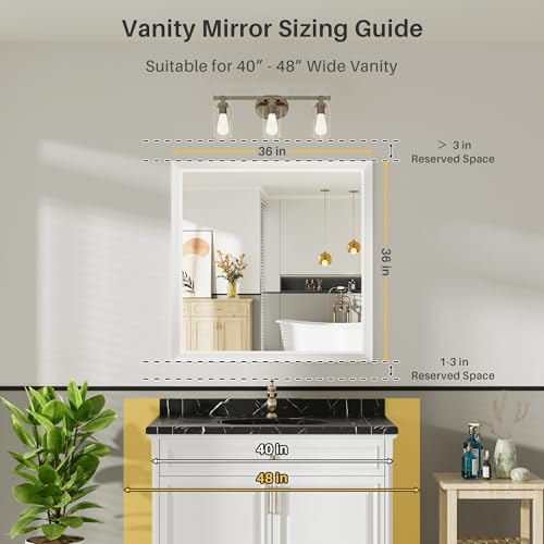 Image of 36x36 Inch White Bathroom Mirror for Wall, Thick Metal Framed Rectangle Mirrors for Over Sink, Bedroom, Living Room, Entryway, Anti-Rust, HD Tempered Glass
