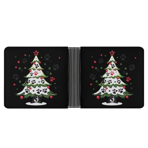 Cute Dog Paws Christmas Tree Funny Billfold Wallet Credit Card Holder Slim Passcase Pouch Purse for Men Women