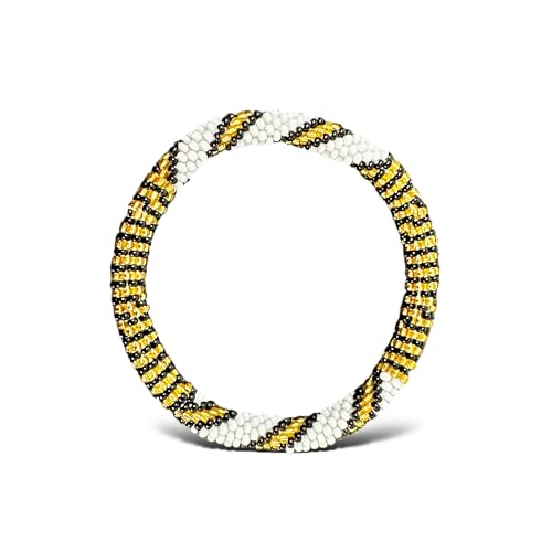 Yvelise Bracelet femme Népalais en perles - Fait main au Népal - Authentique - Noir et blanc torsadé