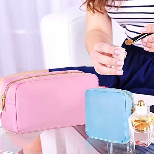 Sanwuta 2 Pieces Chenille Letter Stuff Pouch Preppy Patch Makeup Bag Preppy Patch Cosmetic Toiletry Bag Nylon Zipper Waterproof Preppy Makeup Face Care Stuff Bag For Women Girls (Simple Style) #TOP3