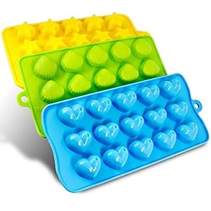 Voarge Set van 3 ijsblokjesvormen in verschillende vormen, harten, sterren en schelpen, siliconen chocoladevorm, leuk…