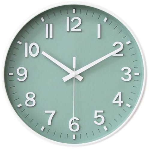 Image of HZDHCLH Green Wall Clocks Battery Operated,12 inch Silent Non Ticking Modern Wall Clock for Living Room Bedroom Kitchen Office Classroom Decor