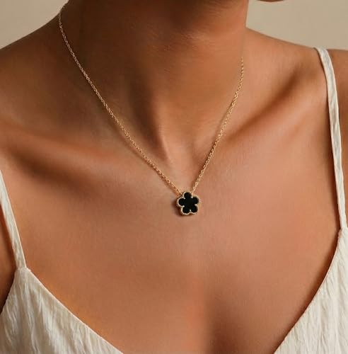 Image of Billet-doux 14k Gold-Plated Clover Necklace for Women, Sparkling Four-Leaf Shiny Clover Pendant with Dazzling Pave CZ Halo, Adjustable Size, Trendy Jewelry Gifts Perfect for Her
