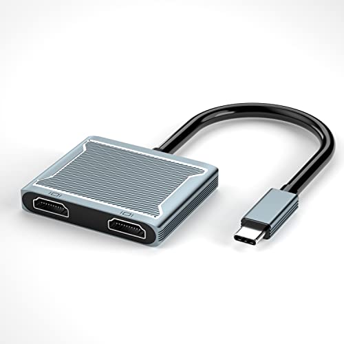 USB C zu Dual HDMI Adapter, Typ C zu HDMI-Monitorkonverter, unterstützt 4K bei 60 Hz, kompakt und tragbar, kompatibel für MacBook Pro, MacBook Air, iPad Pro, Pixelbook, XPS, Galaxy und mehr Cover