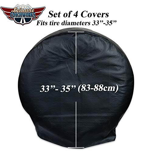 Image of Tire Covers for RV Wheel Set of 4 Motorhome Wheel Covers Waterproof Oxford Cotton Tire Protectors Tire Covers Fits 33 inch to 35 inch Tire Diameters