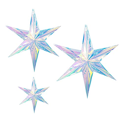 3 Pack Iridescent Decor Hanging Decorations, Rainbow Shine Party Ornaments Iridescent Party Decorations For Wedding Birthday Christmas Frozen Theme Party (Iridescent 6 Point Star) #TOP22