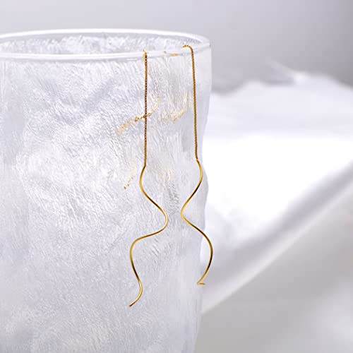 2.5" Long Sterling Silver S Curving Wire Tassels Pull Through Threader Earrings, Yellow Gold Plated #TOP3