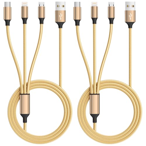 USB Multi Charging Cable for All Devices, Nylon 3 in 1 Multiple Charger Cable Charger with Multiple Connectors, USB A to USB C/Micro/Lightning USB Cable for iPhone 17-8 Pro Max/Android/iPad, 2Pack 4FT