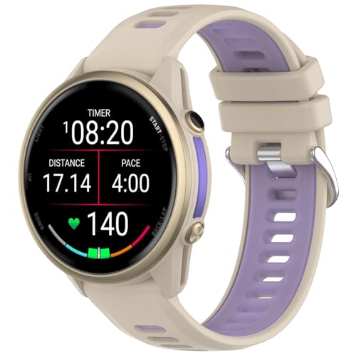 ガーミン Forerunner 970用 交換ベルト 22mm シリコン 高耐久 ツートンカラー ユニッセクス おしゃれ 多色選択 高弾力フィット コンパチブルGarmin Forerunner 255/265/570 47mm(サンドカーラ+パープル)