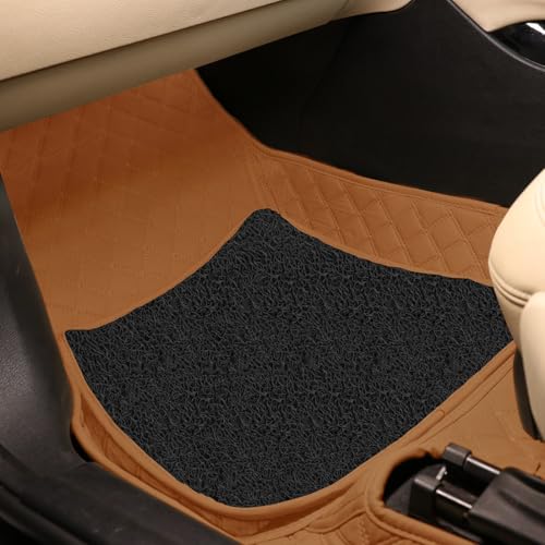 Image of Autofurnish Luxury 7D Car Mat Full Set for Mahindra XUV500 2015-20 || Luxury Leather Dual-Stitch Full Set 7D Car Floor Mat || 100% Waterproof || Color : Tan Tan