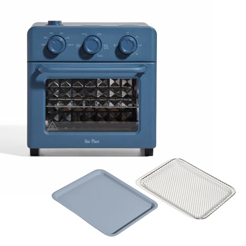 Image of Our Place Wonder Oven & Essentials Kit | 6-in-1 Air Fryer Toaster Oven with Steam Infusion | Countertop Convection Oven Combo with Extra Bake Pan & Air Fryer Basket | Non-toxic, PFAS-Free | Blue Salt
