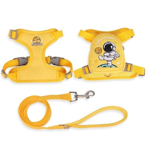 Coleira Peitoral com Guia e Bolsa Removível Para Cachorro Pet Cães Pequenos Médios Gato De Viagem (Amarelo, L 54-62CM)