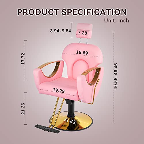 Dangvivi Pink Barber Chair Reclining Salon Chair For Hair Stylist, Height Adjustable Hair Salon Chair With 360 Degrees Rolling Swivel, Multi-Function Shampoo Tattoo Chair (Pink) #TOP2