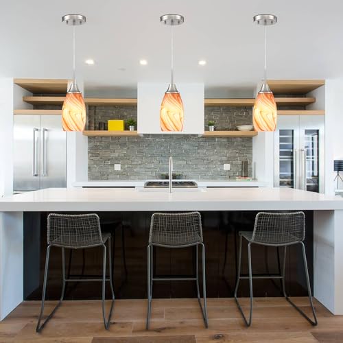 Image of Viinew Mini Glass Pendant Light,1-Pack Orange Marble Glass Hanging Light