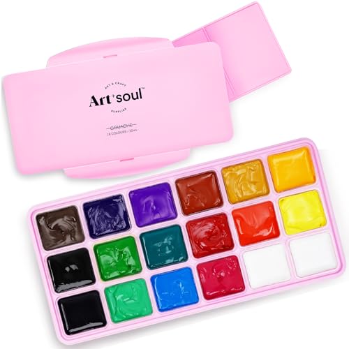Art + Soul Conjunto de aguarelas de 18 cores com capa rosa portátil, para meninos, meninas, meninos e adultos