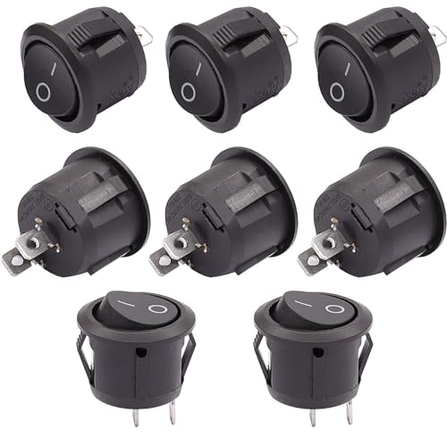 Taiss/8Pcs 12V Round Rocker Switch AC 6A/250V 10A/125V SPST 2 Pin 2 Position On/Off Toggle Switch for Car Boat Automotive RV Black KCD1-5-101-BK