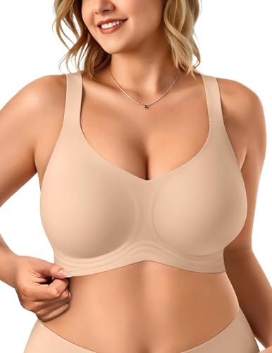Vertvie Bras for Women No Underwire Wireless Support Bra Underarm-Smoothing Seamless Push Up Full Coverage T-Shirt Sports Bra