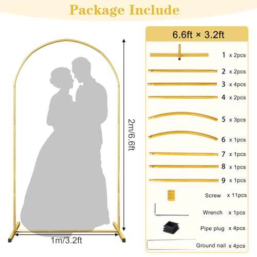 Image of RUBFAC 6.6 FT Arch Backdrop Stand, Metal Gold Wedding Arch Frame, Floral Balloon Arch Stand for Birthday Baby Shower Bridal Anniversary Graduation Ceremony Party Backdrop Decoration
