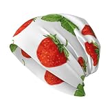 BYwenhopnbs Cappelli Invernali in Maglia con Stampa Bianca di Piante di Fragole, Caldi Cappelli Unisex per Uomini e Donne